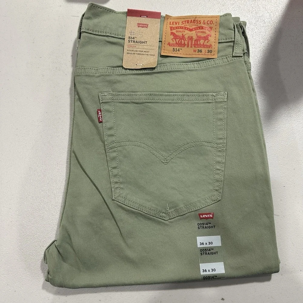 Levi's 514 Jeans Mens 36x30 Straight Mid Rise Premium Soft Twill Olive Green NWT